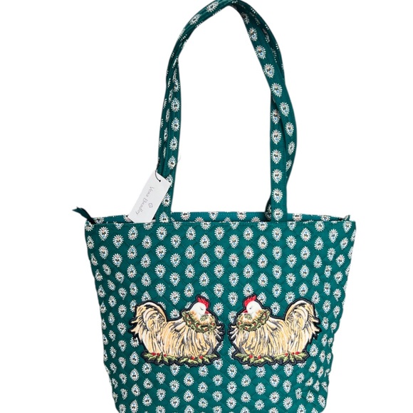 Vera Bradley French Hen Embroidery Quilted Holiday Christmas Small Tote Bag🌲 - Picture 3 of 8